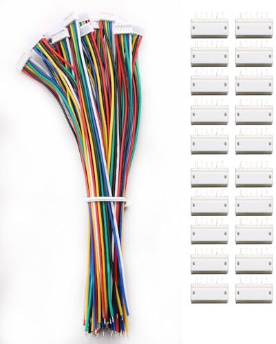 VISSQH 20 Paires(40Pcs) JST Connecteur avec Câble Électrique 150mm 28AWG,JST1,5 ZH 6 Pin Connecteur Mâle et Femelle,Micro JST Connecteur Câble Prise et Femelle