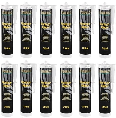 12x Montagekleber weiß 310ml | Baukleber, Kleber für Beton, Mauerwerk, Putz, Holz, Metall, PVC, usw. | 12 Stück
