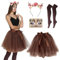 HIQE-FL Rentier Kostüm Damen,Tutu Rock+Geweih Haarreif+Reh Gesichtstattoo+Overknees Strümpfe,Damen Tüllrock,für Fasching Karneval Halloween Mottoparty Reh Kostüm Accessoires.