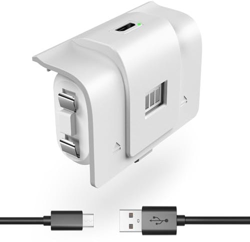 Rechargeable Controller Battery Pack with 4 Cover Play and Charge Kit with Micre USB Charging Cable for Xbox 1, S/X/Elite Wireless Remote, White-1 Pack