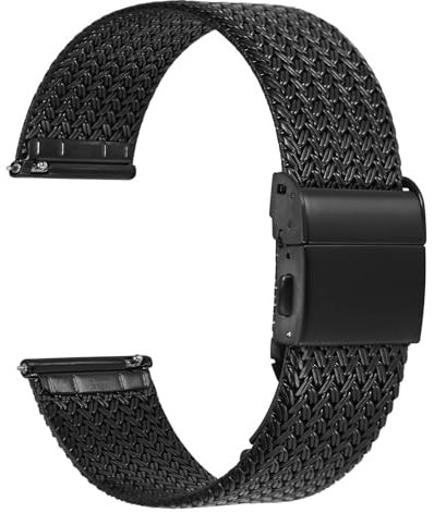 WOCCI 20mm Elite Uhrenarmband aus Metall für Damen und Herren, Gewebtes Mesh Armband, 316L Edelstahl, Schnellverschluss, Faltschließe (Schwarz)