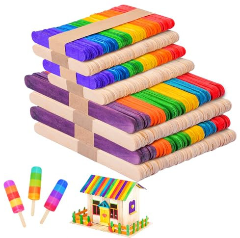 NAZUA 400 Stück Holzstäbchen, Eisstäbchen Holz, Eisstiele aus Holz zum Basteln, 4 in 1 Popsicle Sticks für Eis DIY Handwerk, Bilderrahmen, Modelle