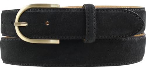 BELTINGER Damen-Gürtel aus Veloursleder 3,0 cm | Velour-Ledergürtel für Damen 30mm | Wildleder-Gürtel mit runder, goldener Gürtelschließe | Schwarz 110cm