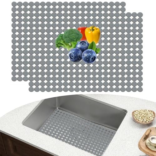 GKSCXEXE Lot de 2 tapis d'évier, 30 x 40 cm, découpables, en PVC, tapis de protection pour évier de cuisine, gris
