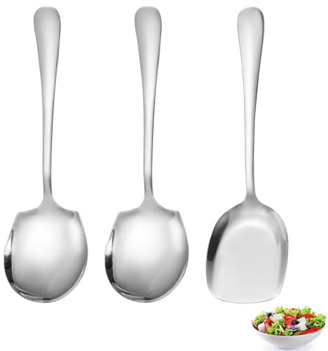 3 Pièces Cuillère de Service en Acier Inoxydable, Grande Cuillere de Service, Cuillères de Buffet, Grandes Cuillères de Table avec Long Manche pour la Maison, le Banquet, L'hôtel-restaurant