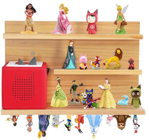 PHOENANCEE Regal für Toniebox, Schwebende Regale für Wand, Wandregal für 40 Figuren, Kinderregal, einfache Montage, Kinderzimmer, Wohnzimmer, Kiefernholz, 3 Stufen(Natur Holz)