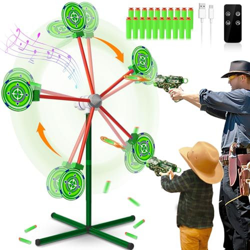DX DA XIN Cible de Tir Rotative Jeux pour Enfants Comprend 2 Pistolets Jouets de Camouflage 20 Mousse Fléchettes Jouets de Jardin D'Extérieur Cadeaux pour Garçons 4 5 6 7 8 9 Ans Cadeaux de Noël
