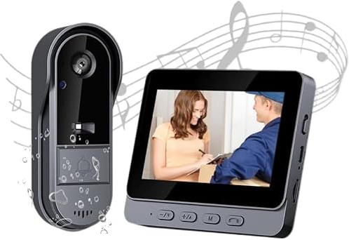 Wireless Video Doorbell Camera with Monitor, 1080P HD Doorbell Camera Wireless with 4.3” Screen 170° Viewing Angle IP68 Waterproof Infrared Night Vision 2-way Audio Video Doorbell No Monthly Fee