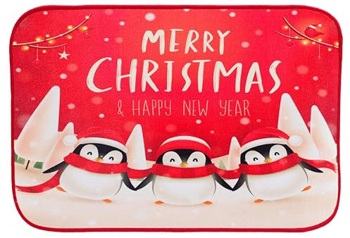 Christmas Concepts® 590mm (23) 'Merry Christmas & Happy New Year' Penguin Design Non Slip Door Mat - Christmas Decorations