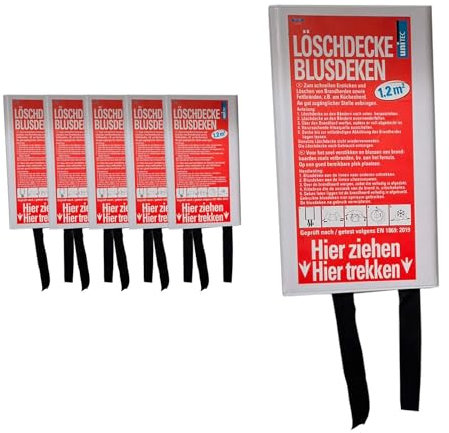 BURI 6 Feuerlöschdecken inkl. Wandhalterung, Feuerlöschdecke, Feuerschutzdecke, Notfall-Überlebens-Sicherheitsabdeckung für Küche, Fiberglasdecke, je 110 x 110 cm (1,2m²)
