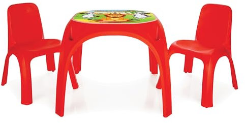 Lemodo Kindersitzgruppe bestehend aus modernen Kindertisch und 2X Kinderstühle | Sitzgruppe rot für Kinder ab 3 Jahre | farbenfroher Kinder Picknicktisch | Kindermöbel aus robustem Plastik