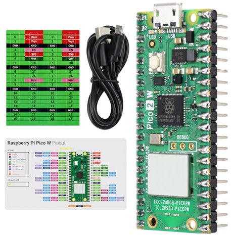 Freenove Raspberry Pi Pico 2 W Board Pre-Soldered Header, Dual Arm Cortex-M33 and Dual Hazard3 RISC-V Microcontroller, Development Board, Tutorial Example Projects