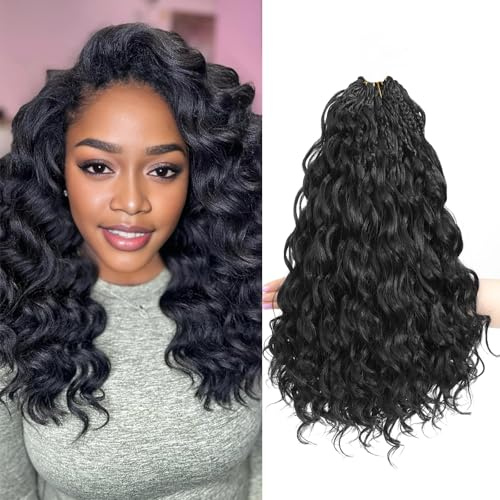 MLETUILPS Pre Looped Ocean Wave Crochet Hair 8 Packs Boho Curly Crochet Hair Short Ocean Braids Pre Twisted Synthetic Deep Wavy Crochet Braids for Women (1B#, 14 inch)