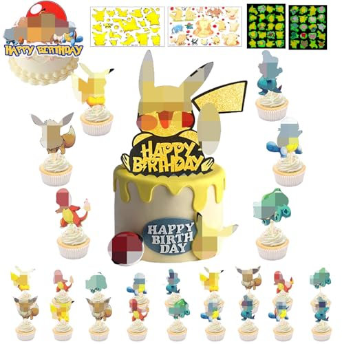 Lot de 26 décorations de gâteaux + 4 feuilles de tatouages ​​temporaires pour enfants, décoration de gâteaux, décoration de muffins, décoration de cupcakes