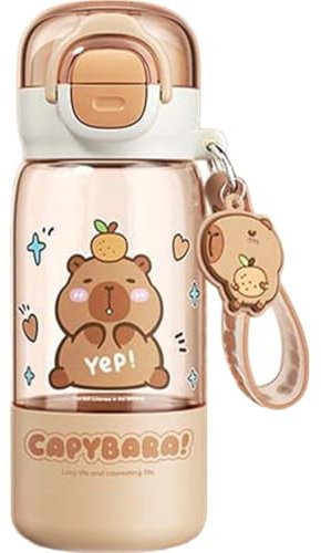 HiyyFloy Taza De Bebida con Tapa De Resorte Portátil con Pajita, Botella De Agua De Capibara, Artículos para Beber De Dibujos Animados, Botella De Plástico De Capibara De Doble Apertura