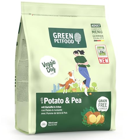 Green Petfood VeggieDog Kartoffel & Erbse | 900 g | Hundefutter trocken | Adult | Premium Trockenfutter für ausgewachsene sensible Hunde | vegetarisch & weizenfrei | mit leckerer Süßkartoffel