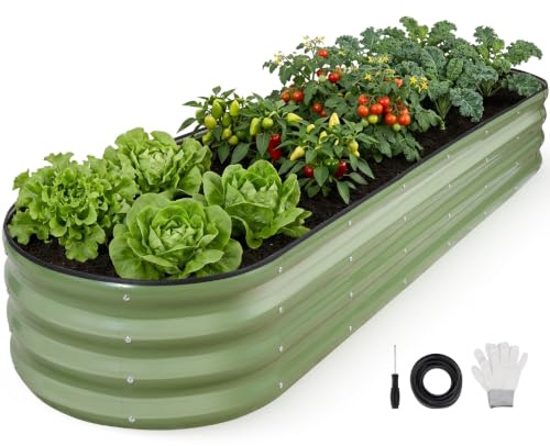 INNO STAGE Galvanized Raised Garden Bed, 244 x 60 x 30cm Large Metal Planter Boxes Outdoor for Growing Vegetables, Herbs, Flowers Steel Plant Raised Garden Bed Kit-Olive Green 1Pack