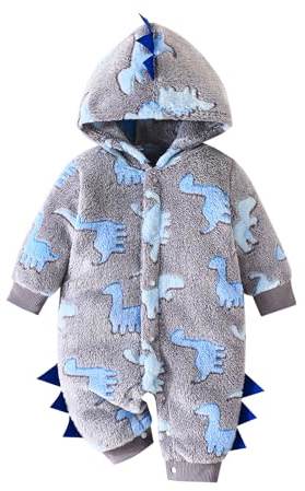 Carolilly Baby Boys Dinosaur Outfits Winter Warm Snowsuit Infant Baby Jumpsuit Newborn Coat Front Button Long Sleeve Bodysuits Toddler Clothes Casual