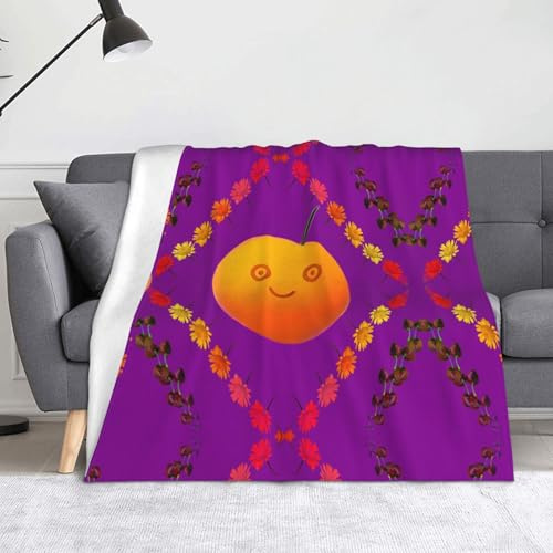 Smiley Orange Decke Super weiche Flanell-Fleecedecke 152,4 x 127 cm, 100 % Polyester, warme Decke für Couch, Camping und Geschenke
