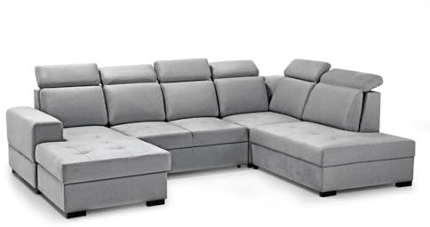 MW EURO-MEBLE Ecksofa Axel U - Wohnlandschaft, Polstersofa, Polstercouch (Linke Seite - Hellgrau: Voss 07)