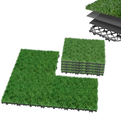 Aufun Kunstrase Rasenteppich 4m² = 44 Stücke Rasenfliese Grasmatte 30x30cm | Künstlicher Rasenkanten Kunststoff Outdoor 30 mm Florhöhe UV-beständig Ideal für Terrasse Balkon Picknicks Fußballplatz