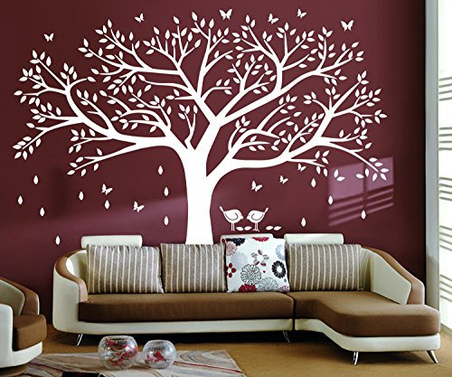 Grand sticker mural pour salon chambre Stickers muraux de décoration,Chambre Autocollant Mural Oiseaux Accueil Decal Mural Art Decor… (blanc)
