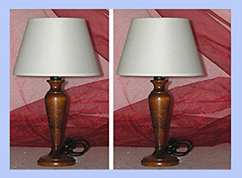 Lampada da tavolo comodino in legno tornito con paralume - produzione propria - made in Italy (coppia noce piccola)