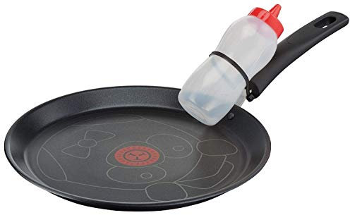 Tefal Creative Panda Crepepfanne Pfannkuchenpfanne 25 cm, Crepes Pfanne Induktionsgeeignet, Antihaftbeschichtet, Pfannkuchen Crepes Pancake, inkl Dosierflasche 200ml, schwarz