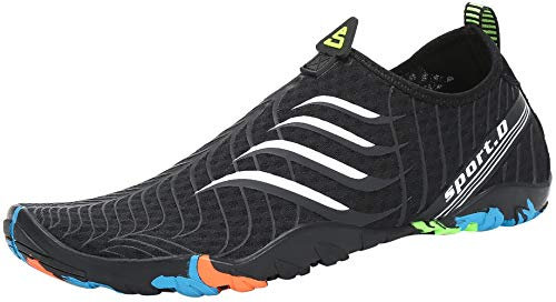 SAGUARO Badeschuhe Damen Herren Wasserschuhe Leicht Schwimmschuhe Schnell Trocknend Atmungsaktiv Strandschuhe Aquaschuhe rutschfeste Outdoor Barfußschuhe für Frauen Männer, Öl Schwarz, 43 EU
