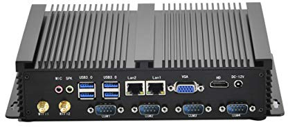 IDEARACE Potente mini PC senza ventola, CPU i5 a 2 core, computer desktop industriale, 8 GB RAM + 128 GB SSD, 4 x COM RS232, 2 NICs, HD, VGA, WiFi, alloggiamento in metallo completo