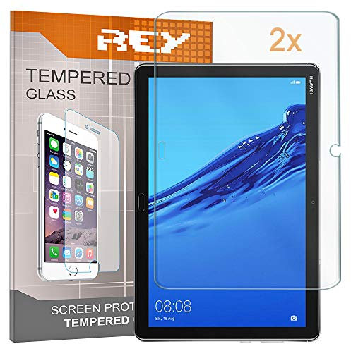 REY Pack 2X Bildschirmschutz aus gehärtetem Glas für Huawei MEDIAPAD M5 LITE, Schutzfolie, Displayschutzfolie 9H+ Härte, Anti-Kratzen-Öl-Bläschen