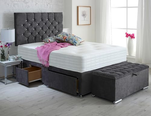 ComfoRest - Elegant 6FT Super King Bed with Mattress | Divan Frame with Ottoman Storage Box | Practical Set with 2 Drawers for Stylish Spaces (Slate Grey Naples)