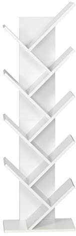 Meerveil Bücherregal, Baum Bücherregal 8 Etagen Holz Freistehende Regale für CDs Magazin im Wohnzimmer Home Office Weiß, 40 x 127 x 20 cm