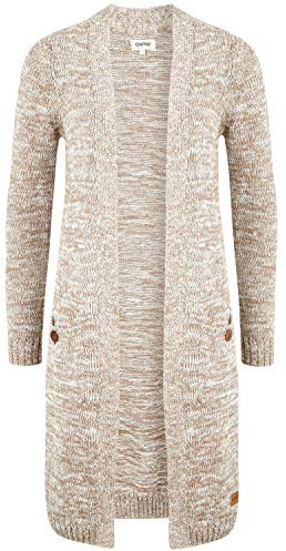 OXMO OXPhiletta Damen Lange Strickjacke Grobstrick Cardigan Longstrickjacke aufgesetzte Taschen 100% Baumwolle Regular fit, Größe:S, Farbe:Dune (795409)