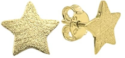 Beate Stohr Ohrstecker Stern, Gold Ohrringe Damen, 925er Silber, Vergoldet, Eismatt, Handarbeit, Flach, 9mm - Ohrringe Gold, Ohrstecker Silber 925 für Jeden Anlass