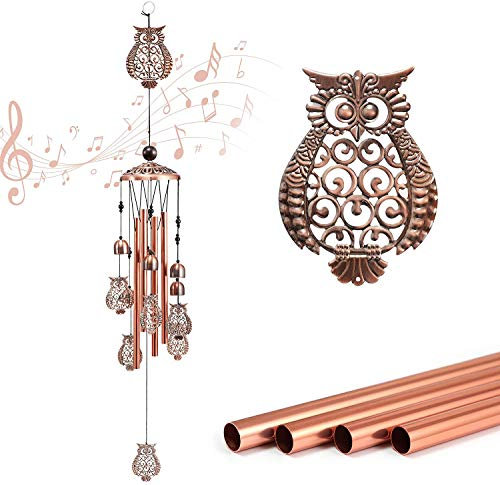 Windspiele Für Draußen, Metall Eule Windspiel Glocke Gartendeko für Klangspiel Balkon Aluminiumrohre mit S-Haken Familienterrasse im Windspiele Innendekoration Outdoor Glöckchen Hängedeko (Owl)