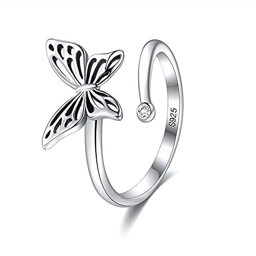 Belons Damen Ring 925 Sterling Silber Zirkonia Schmetterling Ring Offen Verstellbare Ring für Mädchen Frauen