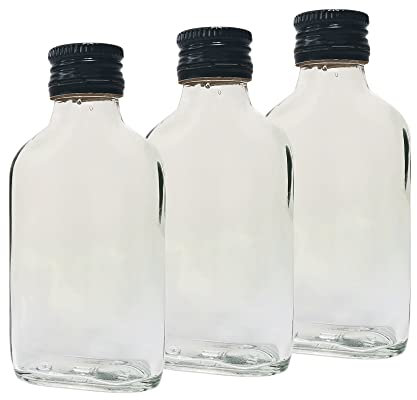 DIAH DO IT AT HOME 10 x Glass Pocket Flask Bottles 100 ml with BLACK Screw Caps - for Filling it Yourself with Screw Cap Air-Tight