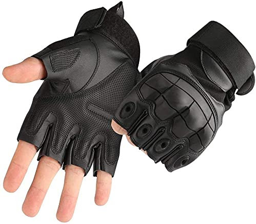 COZOME Motorradhandschuhe Fingerlos Herren, Halbfinger Handschuhe Motorrad Sommer, Knöchelschutz Kurzfinger Handschuhe für Skate Motorroller Fahrrad Motocross Chopper (Schwarz,XL)