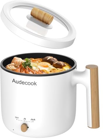 Audecook Electric Hot Pot, 1.5L Portable Non-Stick Mini Multifunctional Cooker, Shabu Hot Pot, Electric Skillet (White3, 1.8L(without steamer))
