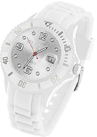 Taffstyle Damen Herren Sportuhr Armbanduhr Silikon Sport Ziffernblatt mit Datum Analog Quarz Farbige Bunte Uhr Weiß Weiß