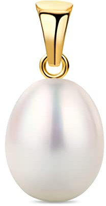 OROVI Damen Goldschmuck, Perlen Kettenanhänger 14 Karat (585) Gelbgold, Süßwasser perle rund 8-9mm