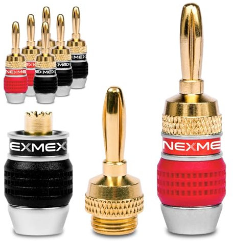 NEXMEX Bananenstecker für Lautsprecherkabel - 8 Stück Steckverbinder als Set - Stecker 24K vergoldet - für HiFi Receiver