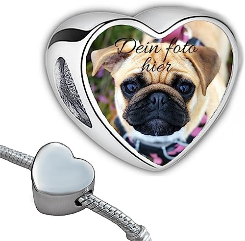 Personalisiert Schmuck Foto Charm Liebes Herz kompatibel mit Pandora Armband und Kette, Edelstahl Fügen Sie Ihr Bild hinzu, Muttertag geshenk