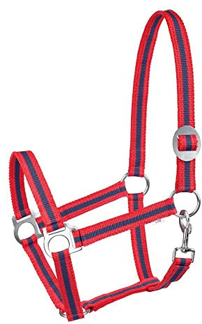 Halfter für Pferde Start Economic Pferdehalfter - Verstellbares Halfter Pferd, Stallhalfter Pony, Vollblut, Warmblut (Rot/Dunkelblau, COB)