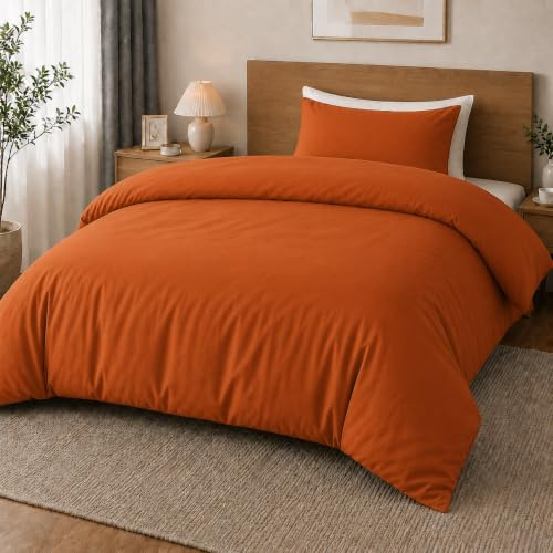 MOONLIGHT20015 Single Duvet Cover Set Brushed Microfibre Rust Bedding Sets | Premium Quilt Cover and Pillow Case, Solid Soft and Breathable Bed Set, Machine Washable – Ideal for Homes and Hotels