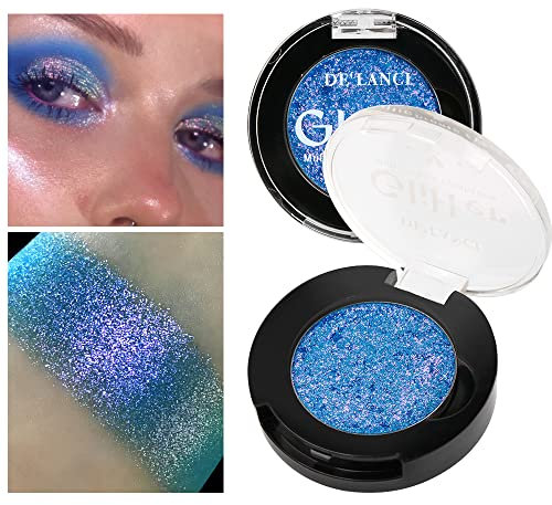 Afflano Holographischer Lidschatten Glitter, Farbwechsel Multichrome Lidschatten Silber Blau Schimmer Metallic Augen Makeup,Multidimensionales Glitzer Pigment Chamäleon Lidschatten Blaues Augen-Makeup
