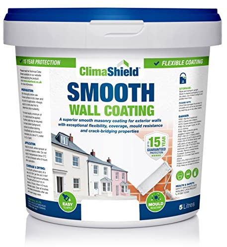 Climashield Smooth Wall Coating - Premium Outdoor Wall Paint -12 Colours. Waterproofing Exterior Wall Paint, 15 Year Protection for Brick, Stone, Concrete & Rendered Walls - (5L, Brilliant White)
