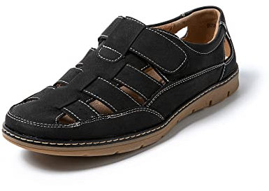 JOMIX Sandalias de Hombre Verano en Piel - Trekking Cerradas de Cuero para Playa, Piscina, Mar - Deportivas, Negro, 41 EU