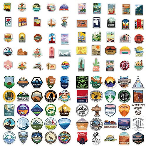 100 Pcs World Attractions Stickers, Travel Map Stickers, Vintage World Famous Countries City Areas for Skateboard, Laptop, Luggage, Guitar, Refrigerator, Cell Phone, Bicycle